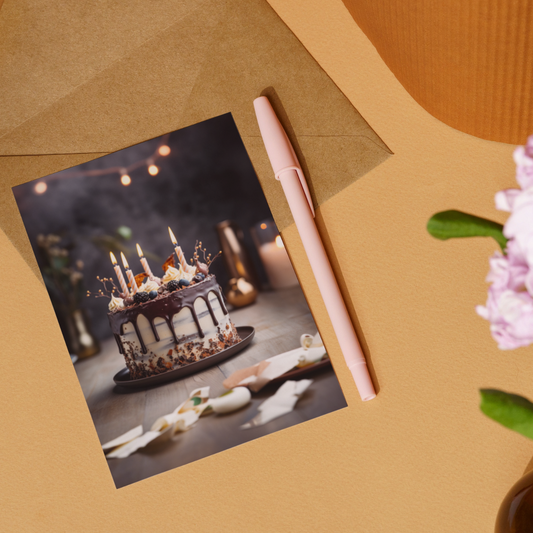 Birthday Cake A6 4.625 x  6.25” Card | 130# Premium Weight & White Savoy Envelope